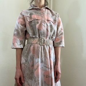 Vintage Patterned Dress with Belt